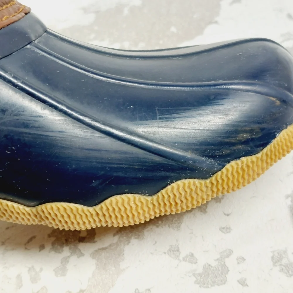 Sperry Saltwater Duck Rain Blue Brown Leather Lace Up Zipper Ankle Boots K338